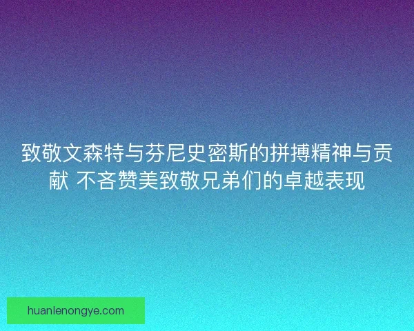 致敬文森特与芬尼史密斯的拼搏精神与贡献 不吝赞美致敬兄弟们的卓越表现