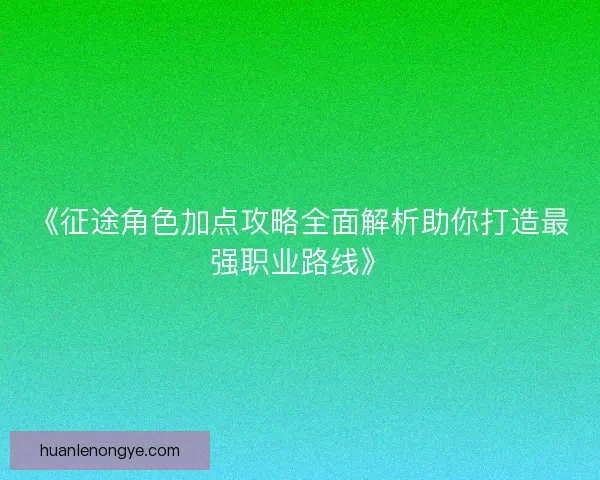 《征途角色加点攻略全面解析助你打造最强职业路线》