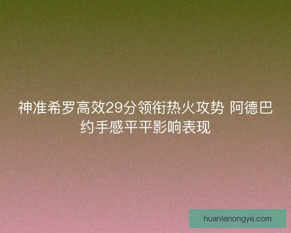 神准希罗高效29分领衔热火攻势 阿德巴约手感平平影响表现
