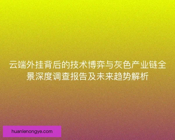 云端外挂背后的技术博弈与灰色产业链全景深度调查报告及未来趋势解析